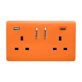 ART-SKT213USB31ACOR  2 Gang 13Amp Short S/W Double Socket With 1 x Type A & 1 x Type C 3.1mAh USB Orange